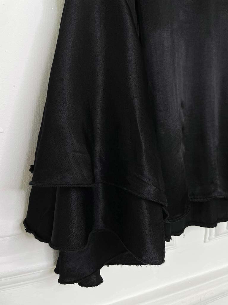 Silk Feel Bell Sleeve Blouse - Black