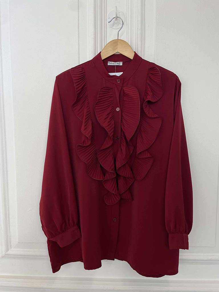 Plissé Ruffle Shirt - Ruby