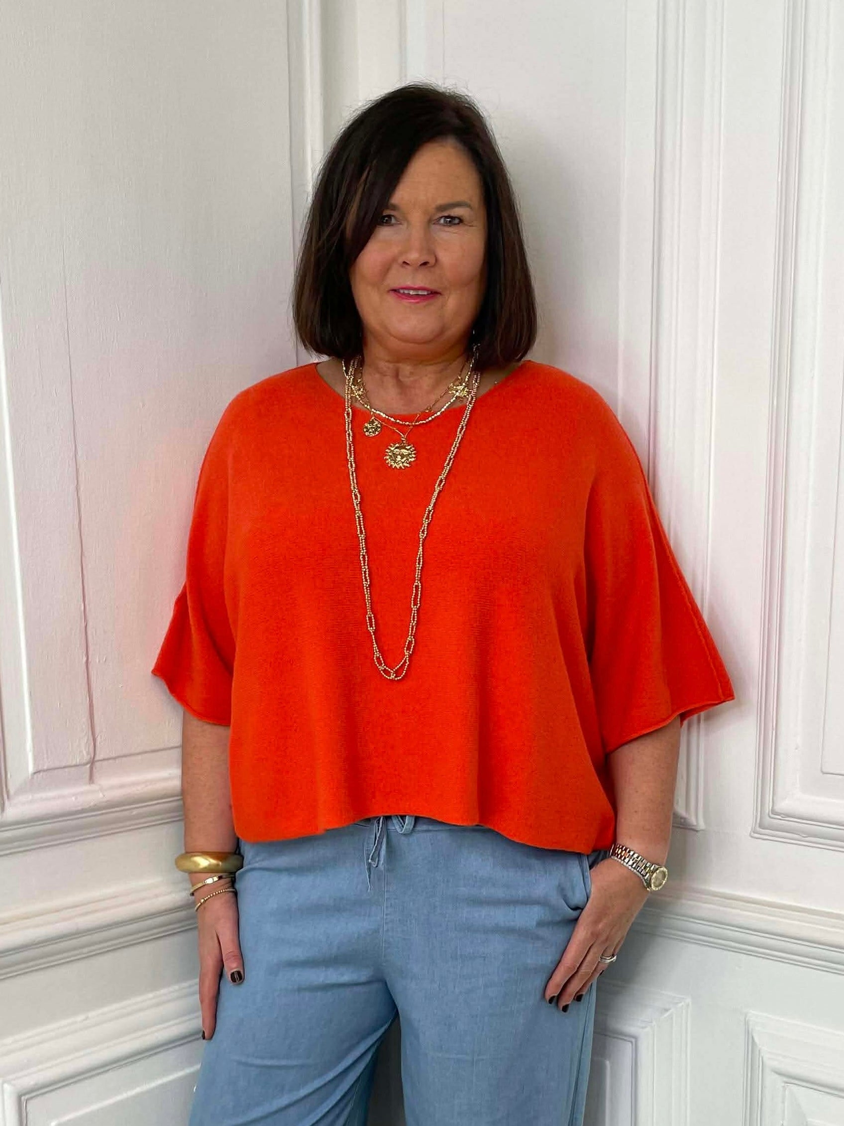 Raw Edge Boxy Knit - Blood Orange