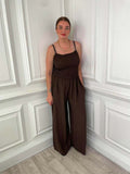 Shirred Strappy Jumpsuit - Chocolate