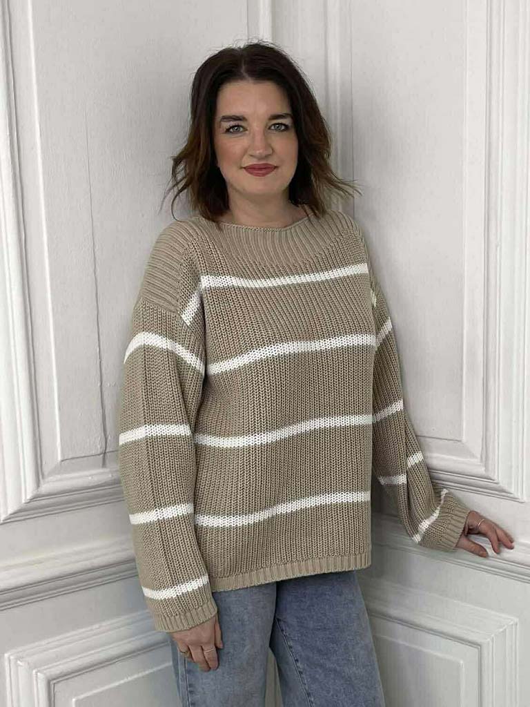 Boat Neck Stripe Knit - Hessian