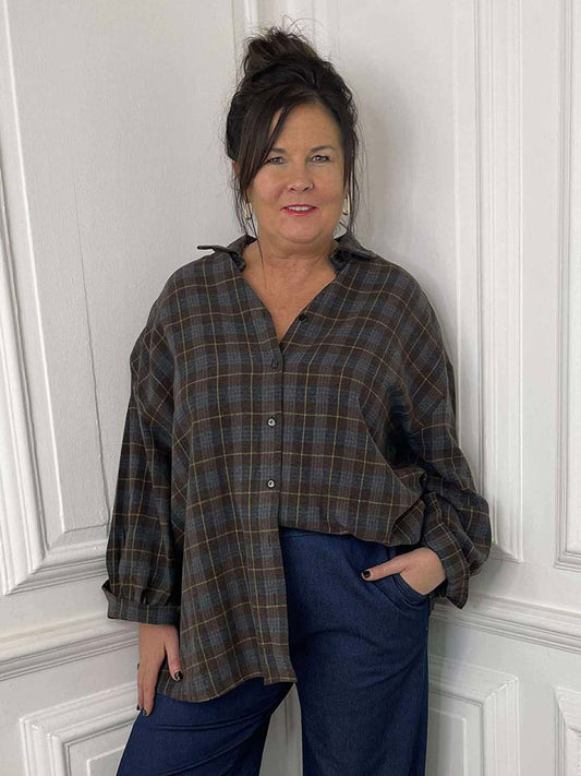 Oversized Check Shirt - Chocolate