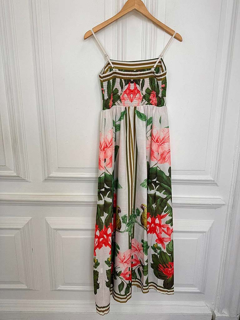 Parrot & Hibiscus Maxi Dress