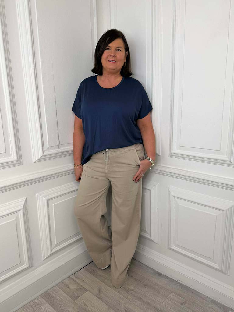 Wide Leg Jogger Jeans - Latte