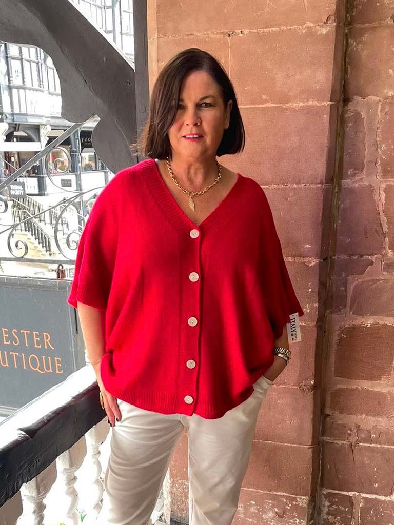 Slouchy Batwing Cardigan - Cherry