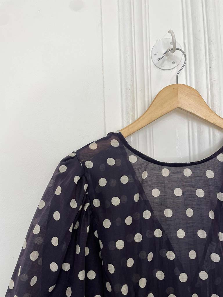 Polka Dot Puff Sleeve Top - Navy