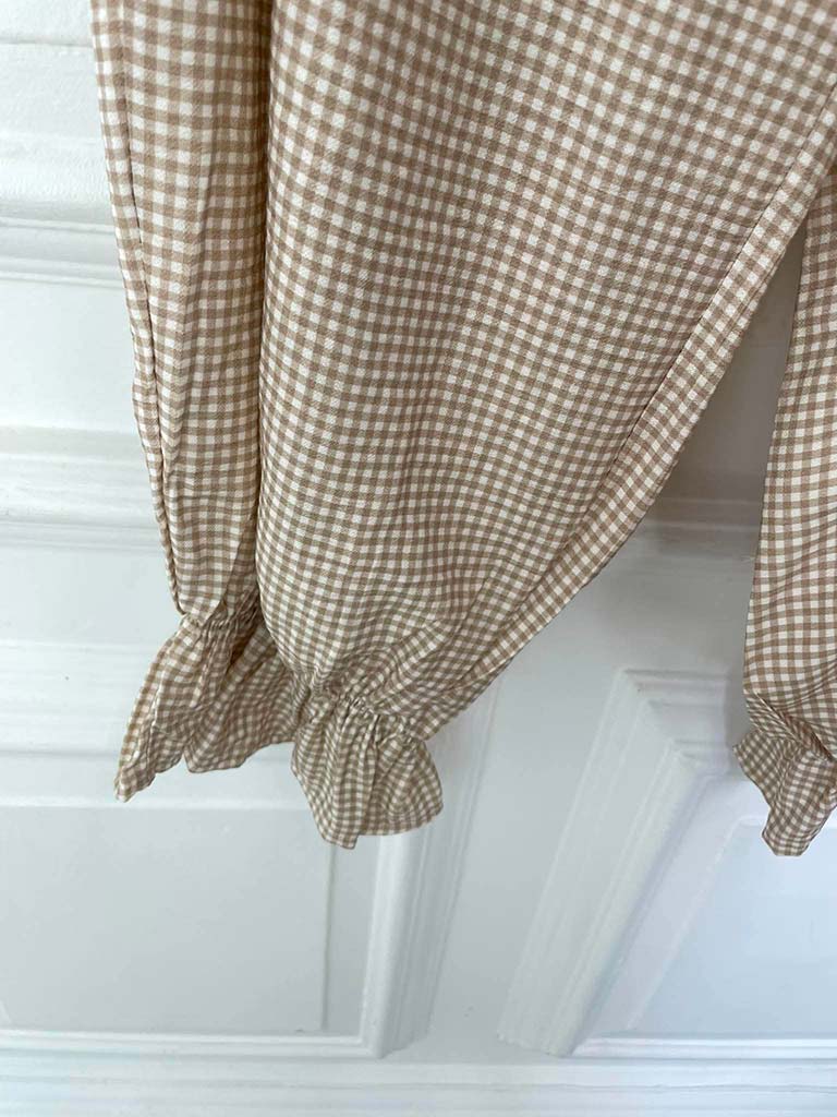 Gingham Ruffle Hem Pants - Stone