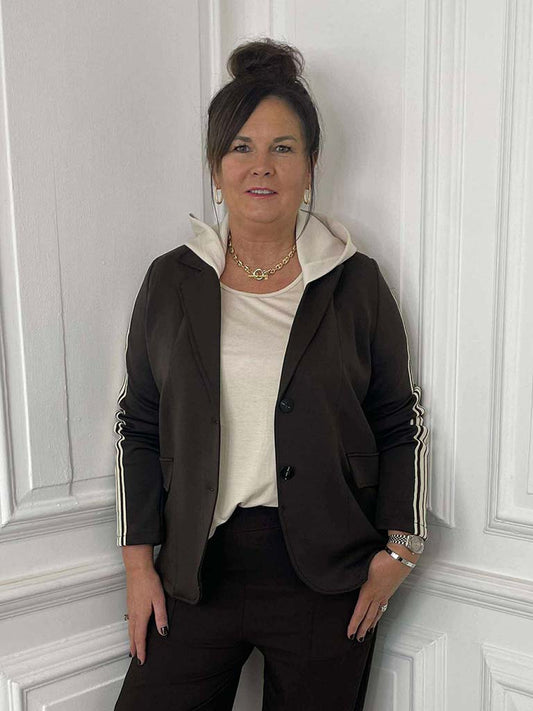 Hooded Stripe Sleeve Blazer - Dark Chocolate
