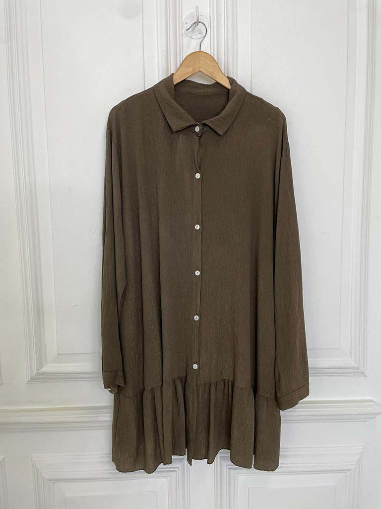 Drop Peplum Shirt Dress - Chocolate