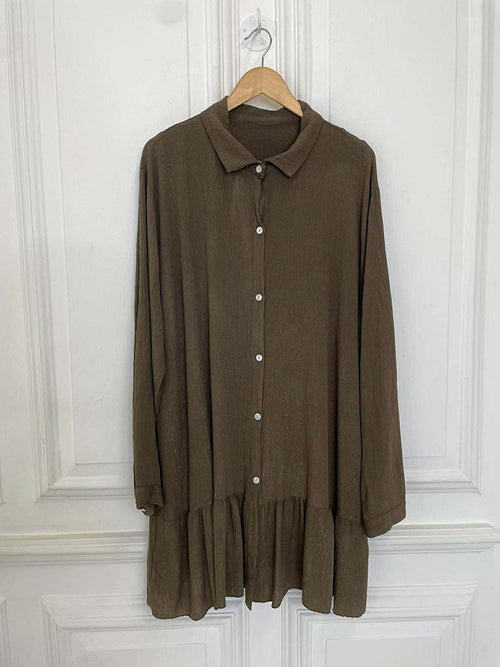 Drop Peplum Shirt Dress - Chocolate