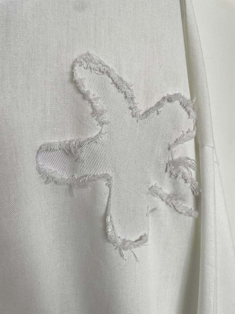 Raw Edge Flower Shacket - White