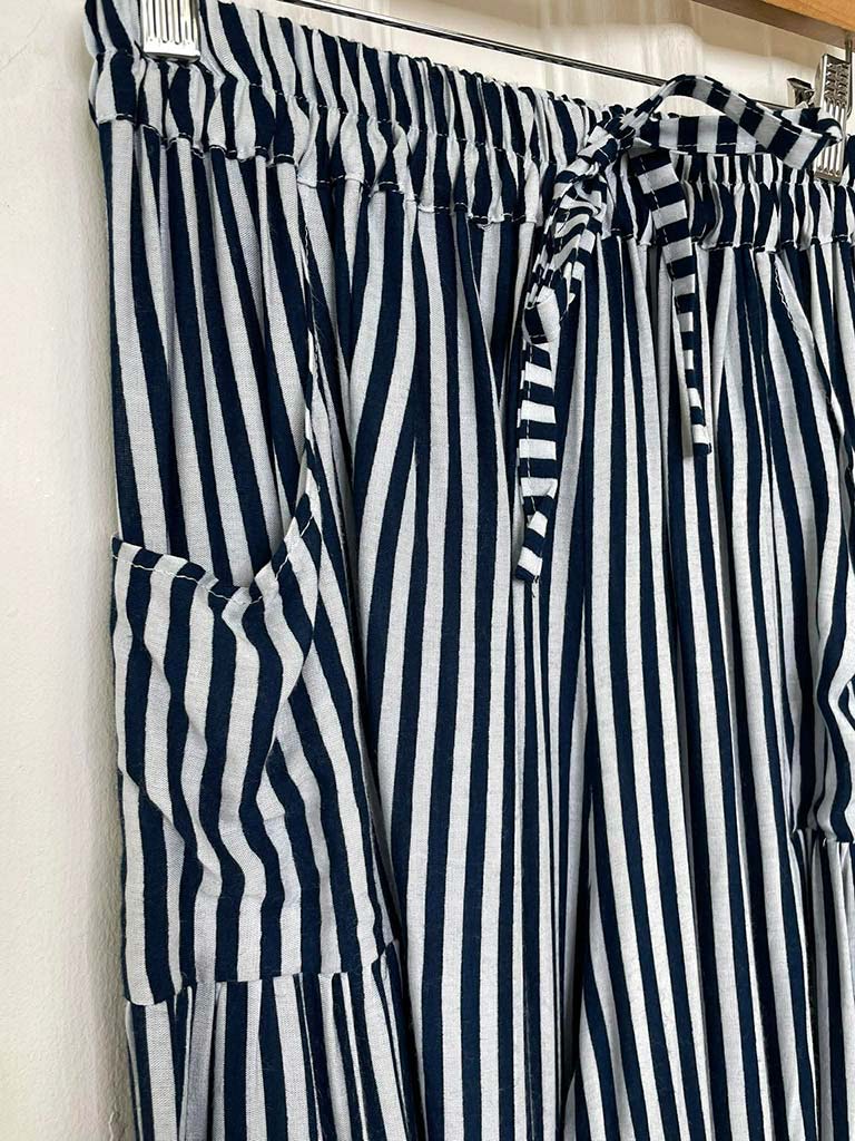 Wide Leg Stripe Palazzos - Navy