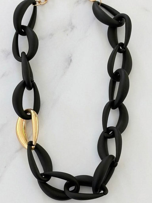 Envy Statement Link Necklace - Black & Gold