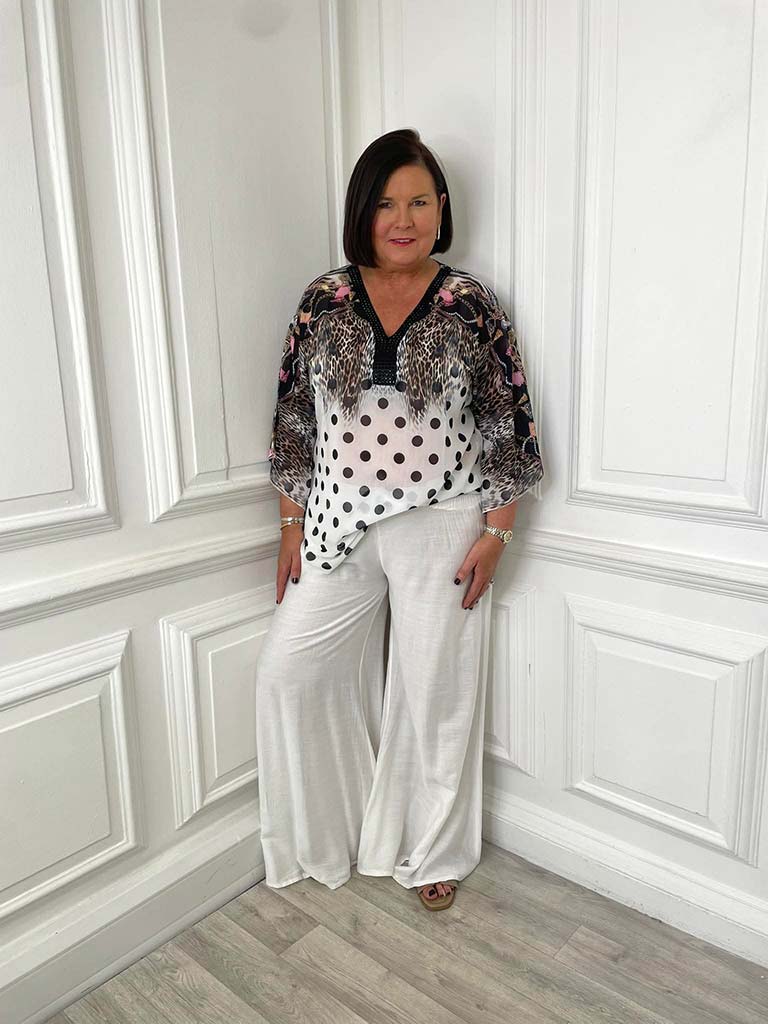 Malissa J Animal Print & Studded Top