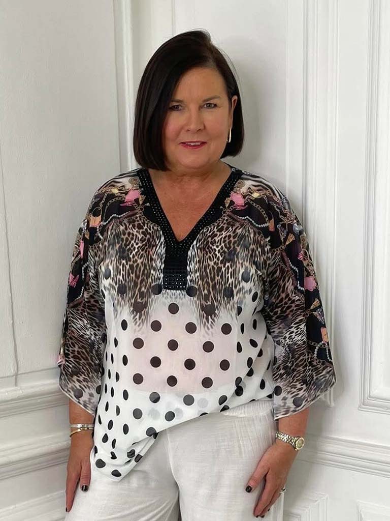 Malissa J Animal Print & Studded Top