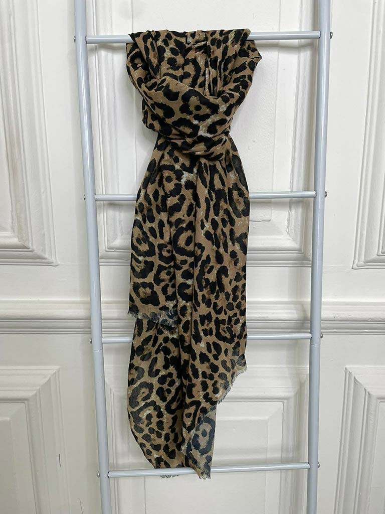 Malissa J Leopard Print Scarf - Camel