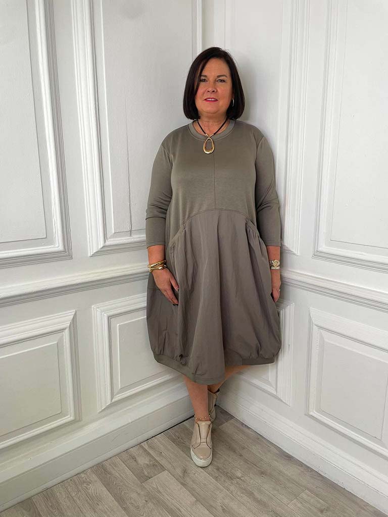 Malissa J Curved Waist Pocket Dress - Latte