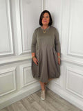 Malissa J Curved Waist Pocket Dress - Latte