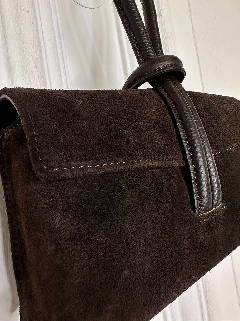 Loop Handle Suede Bag - Chocolate