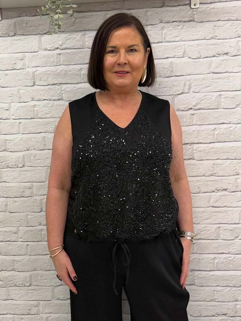 Malissa J Sequin Drawstring Vest - Black