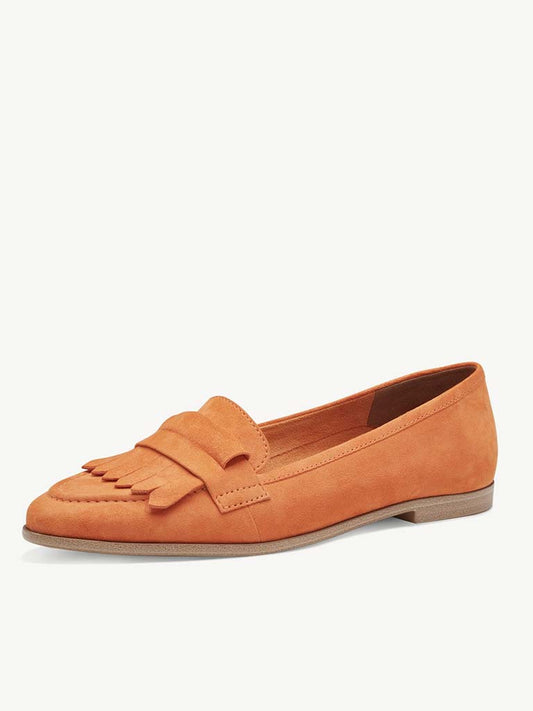 Tamaris Suede Fringed Loafers - Papaya