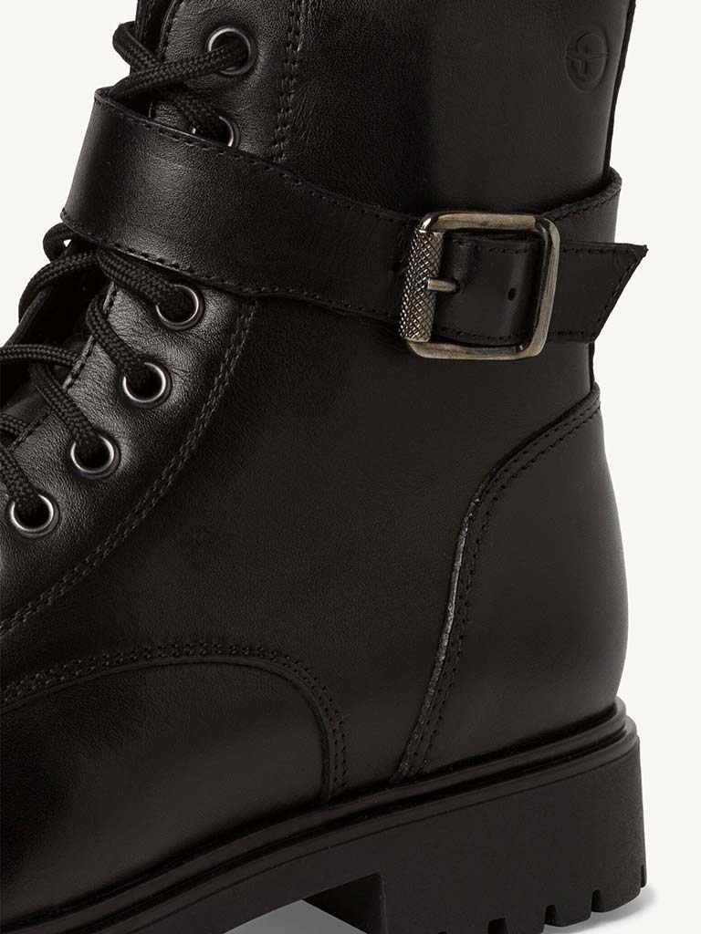 Tamaris Leather Lace Up Buckle Boots - Black