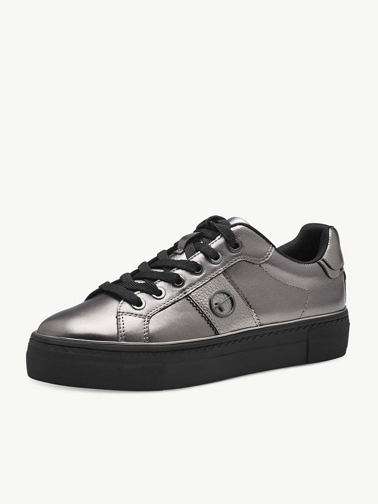 Tamaris Leather Trainers - Pewter