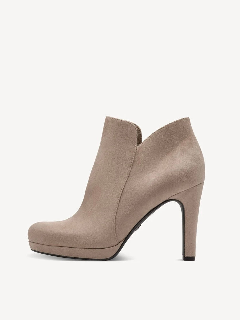 Tamaris Faux Suede Heeled Boots - Stone