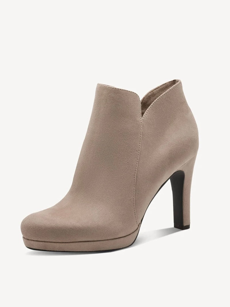 Tamaris Faux Suede Heeled Boots - Stone