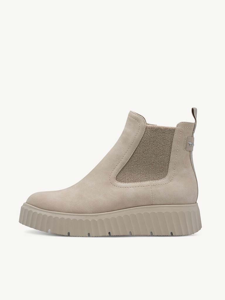 Tamaris Faux Leather Flatform Boots - Stone
