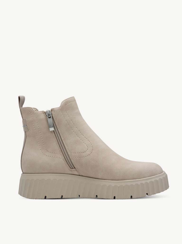 Tamaris Faux Leather Flatform Boots - Stone