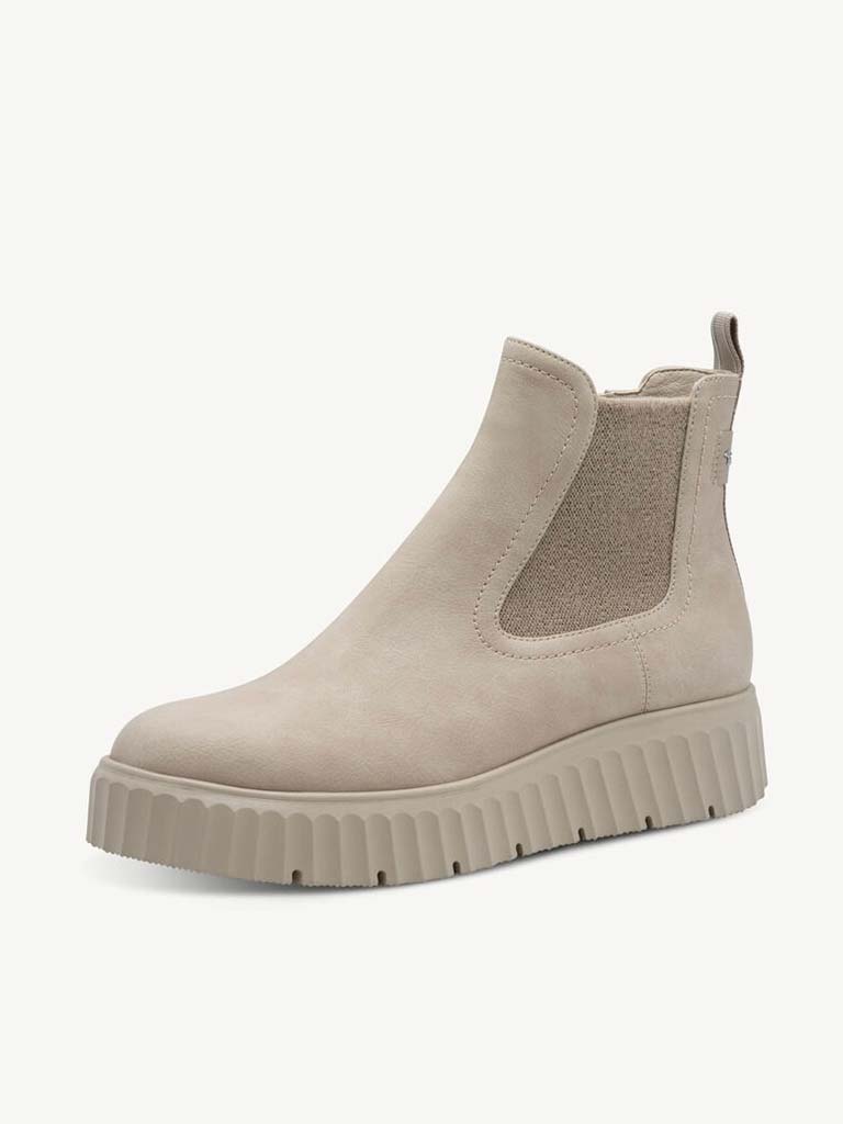 Tamaris Faux Leather Flatform Boots - Stone