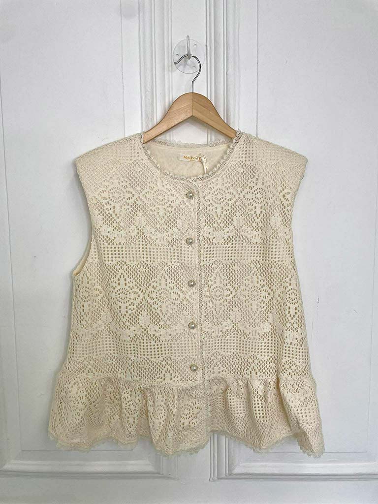 Malissa J Crochet Waistcoat Top - Stone