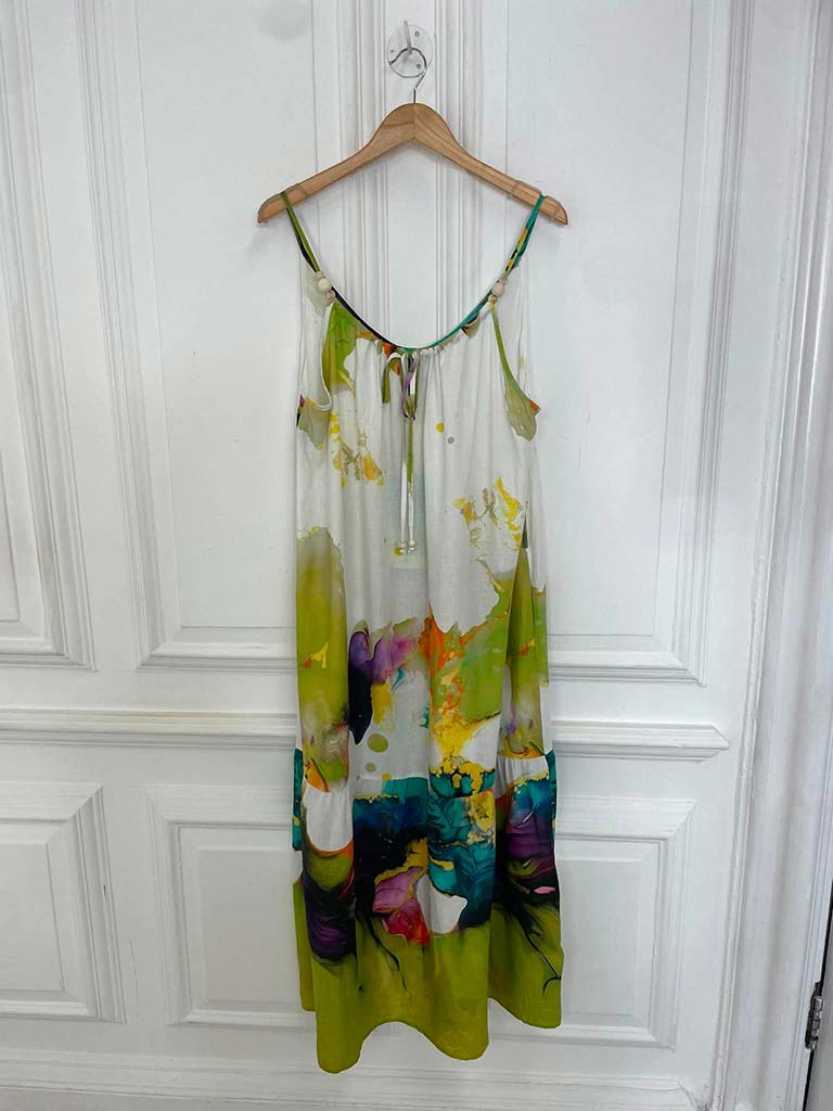 Watercolour Beaded Dress - Green Mix