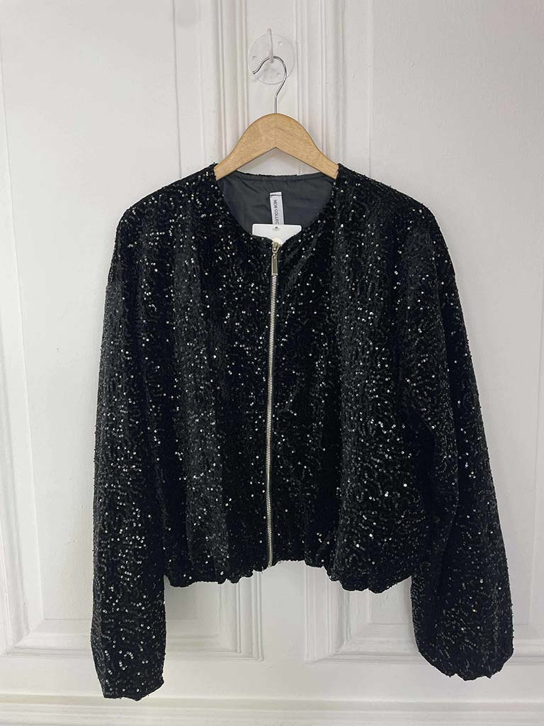 Sequin Bomber Jacket - Black
