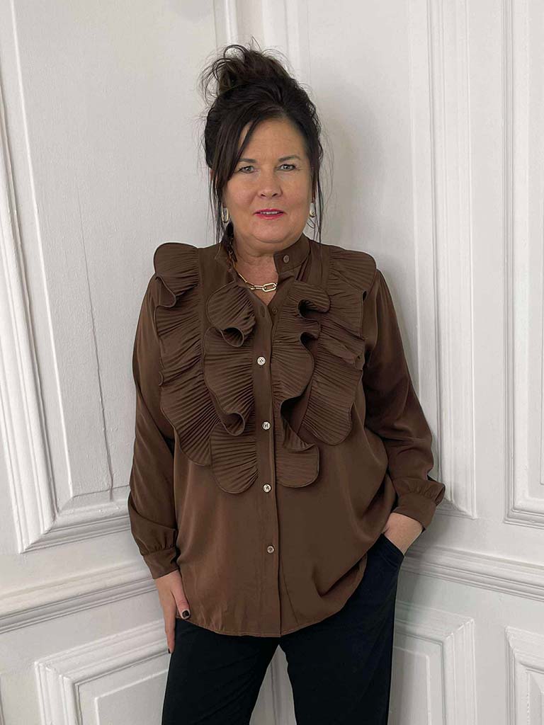 Plissé Ruffle Shirt - Chocolate