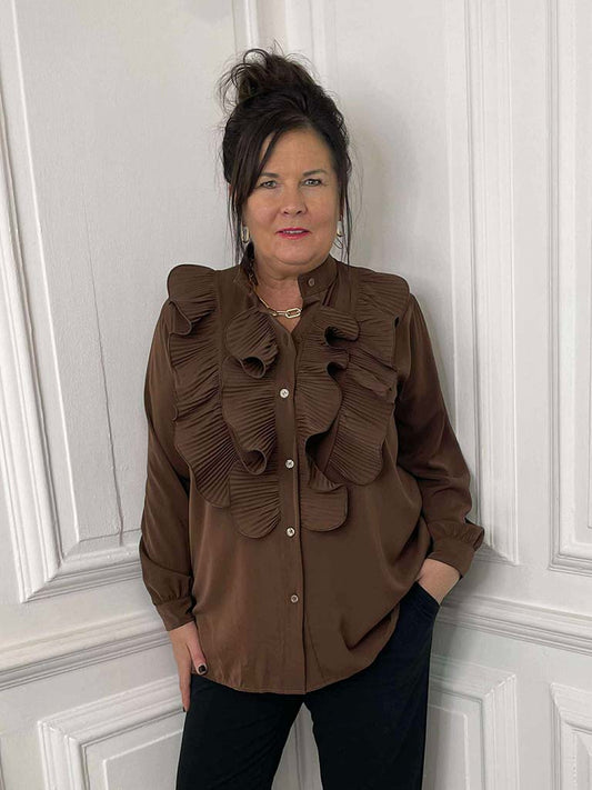 Plissé Ruffle Shirt - Chocolate