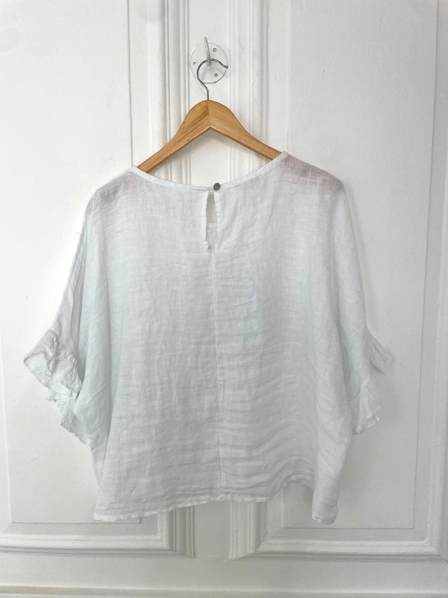Linen Fiorita Stitch Top - White