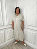 Linen Pocket Shirt Dress - Stone