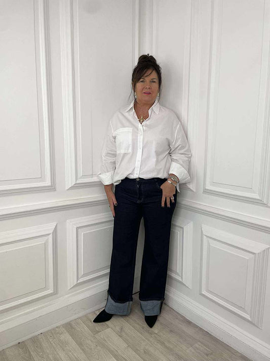 G-Smack Wide Leg Turn Up Jeans - Dark Blue