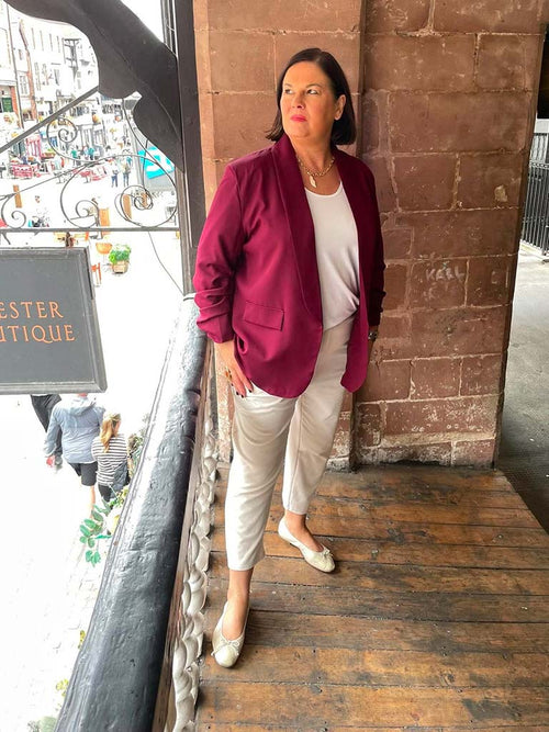 Ruched Sleeve Blazer - Merlot