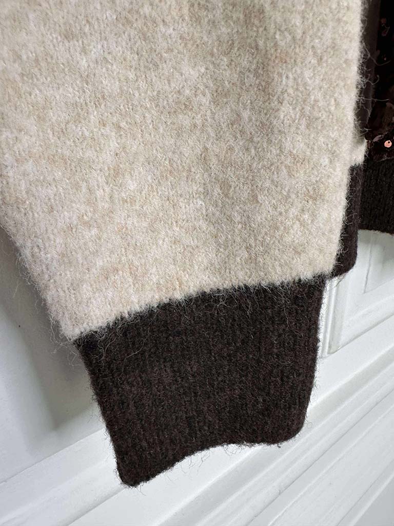 V-Neck Sequin Bow Knit - Stone