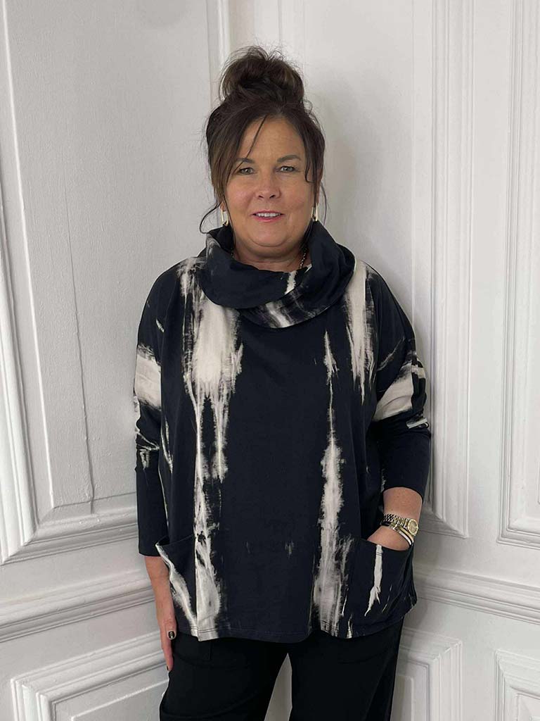 Tie Dye Pocket Top - Black & Stone