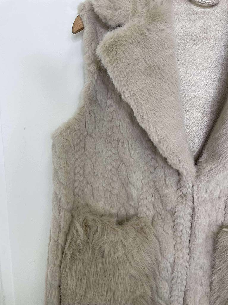 Luxe Cable Faux Fur Gilet - Cream