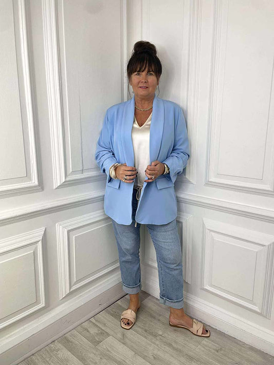 Ruched Sleeve Blazer - Sky