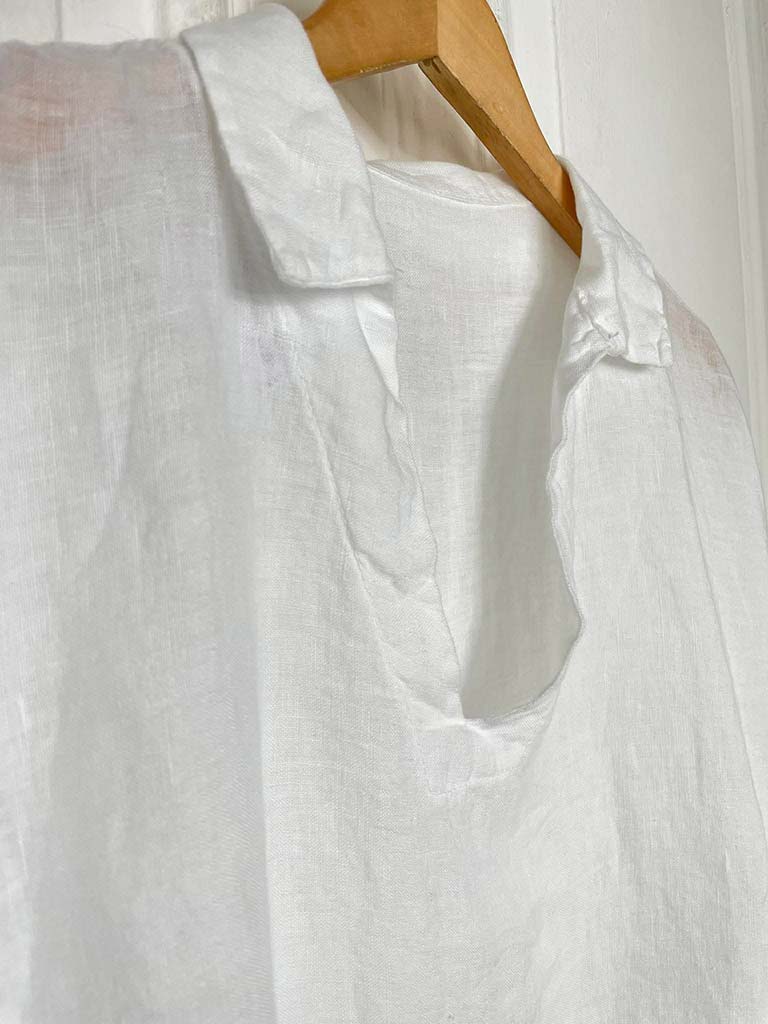 Linen V-Neck Collared Top - White