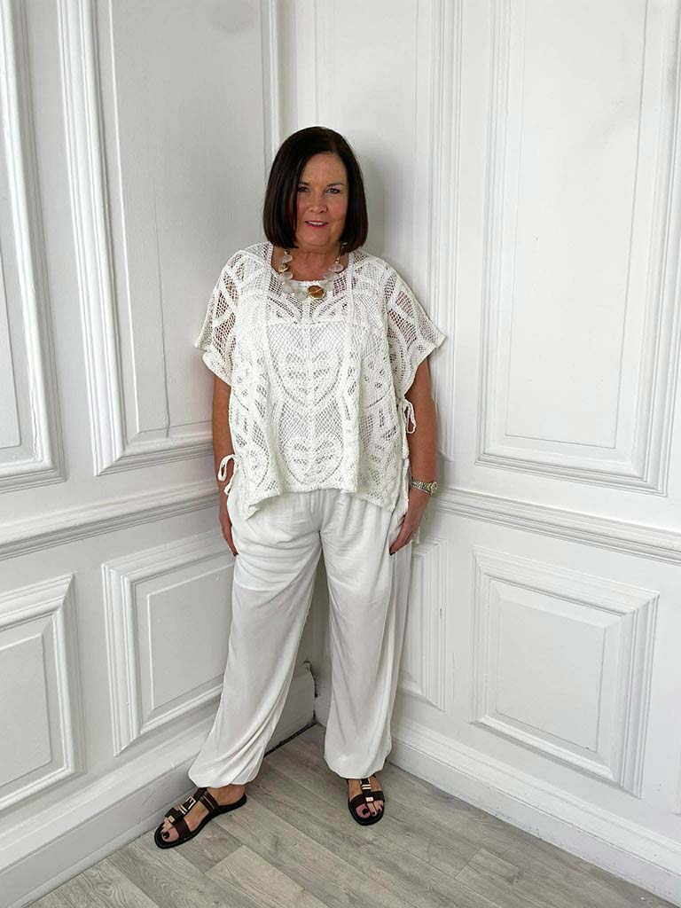 Crochet Tie Side Top - Warm White