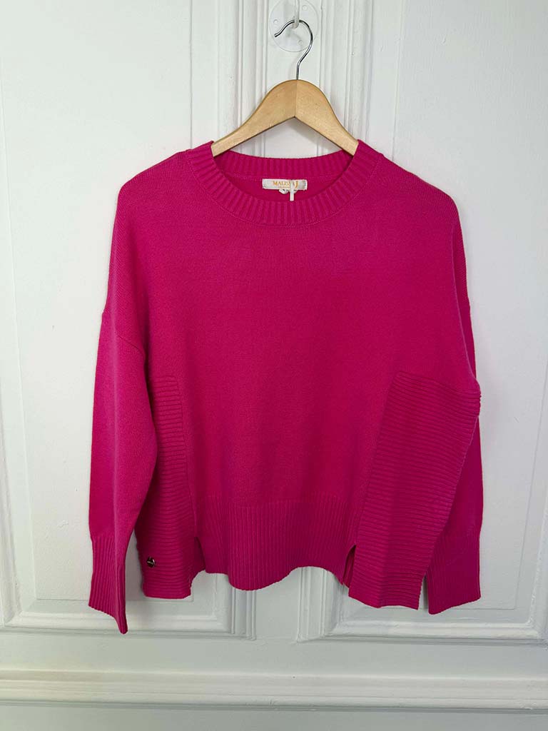 Malissa J Ribbed Edge Split Knit - Hot Pink