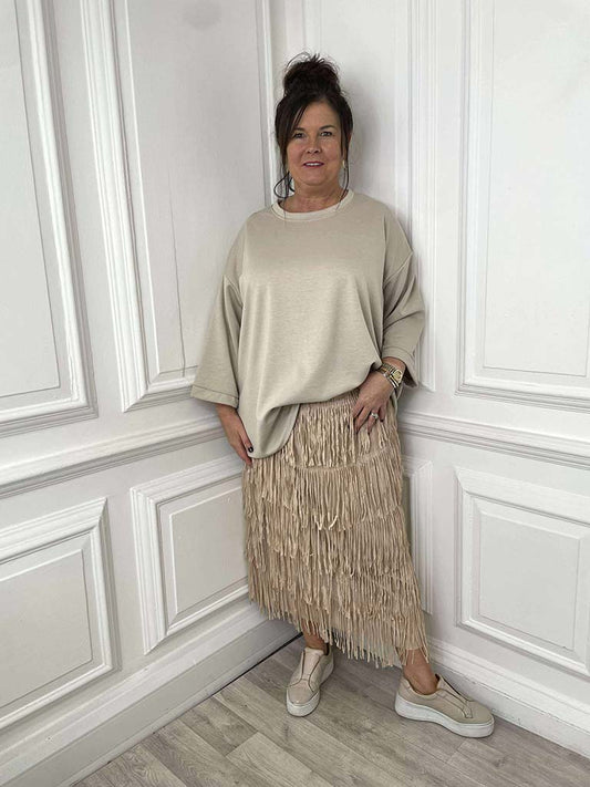 Fringed Layered Skirt - Biscuit