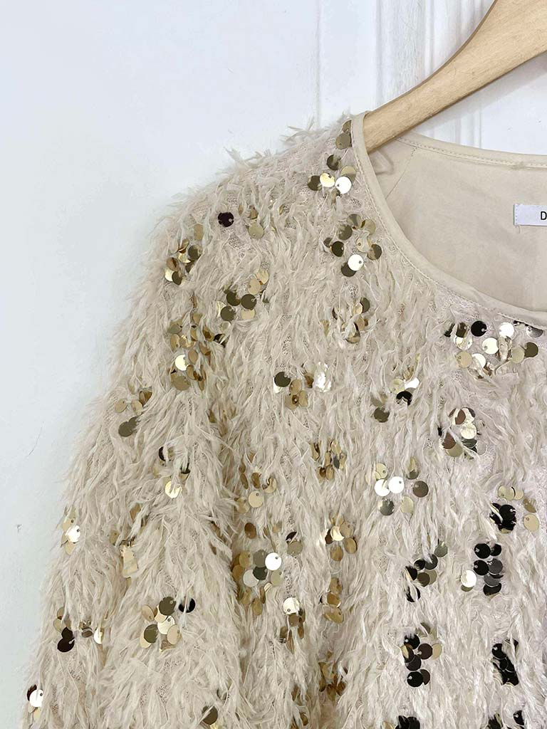 Faux Feather Sequin Jacket - Ecru